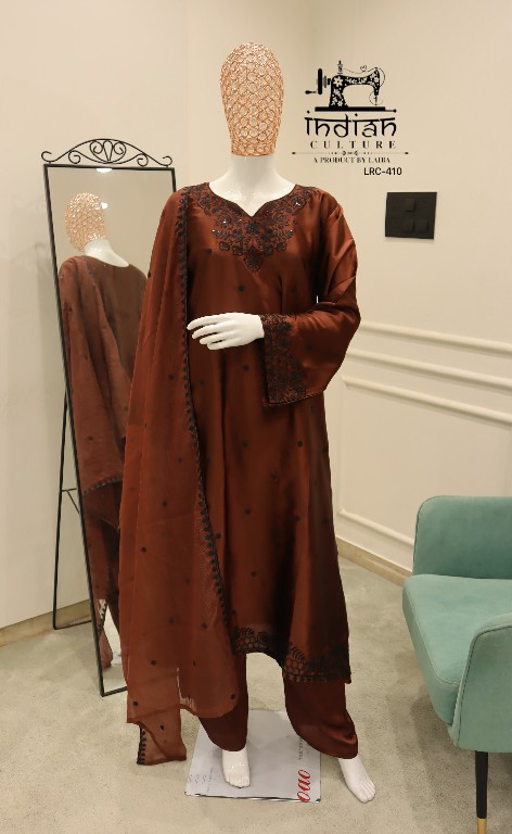 INDIAN CULTURE D.NO LRC-410 WHOLESALE READYMADE PURE SARTIN SILK PAKISTANI AMAZING 3 PCS SUITS SUPPLIER