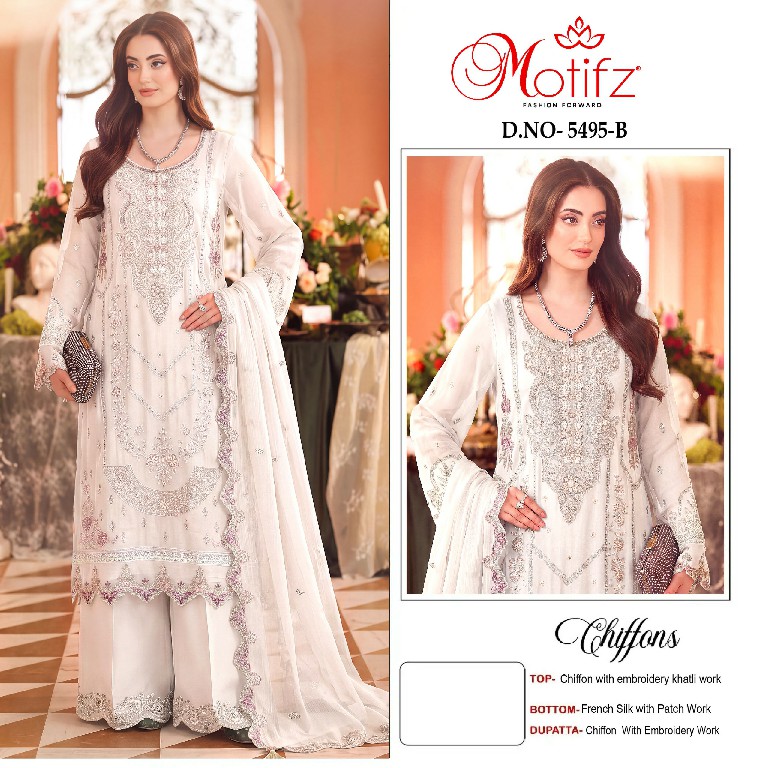 MOTIFZ D.NO 5495 WHOLESALE CHIFFON PAKISTANI PRETTY LOOK UNSTITCH SALWAR SUITS FOR EXPORT