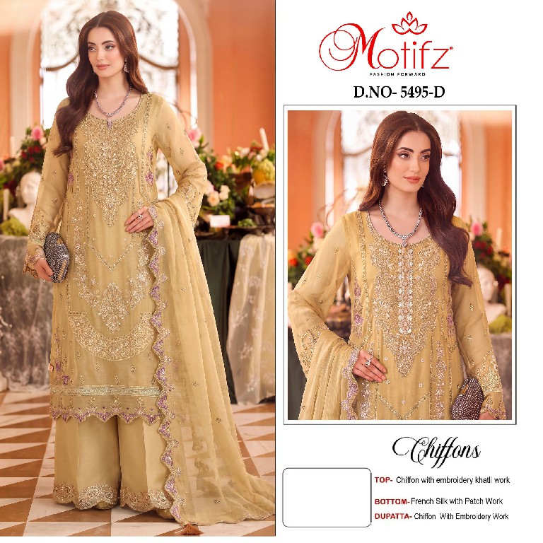 MOTIFZ D.NO 5495 WHOLESALE CHIFFON PAKISTANI PRETTY LOOK UNSTITCH SALWAR SUITS FOR EXPORT