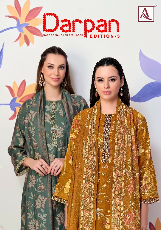 ALOK SUIT DARPAN VOL 3 WHOLESALE PURE VISCOSE GLASS FANCY DESIGN UNSTITCH SALWAR SUITS EXPORTER