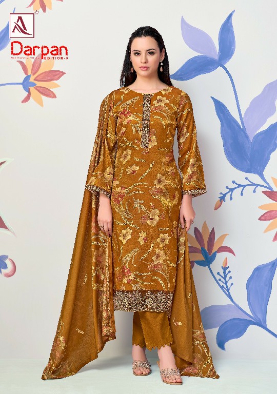 ALOK SUIT DARPAN VOL 3 WHOLESALE PURE VISCOSE GLASS FANCY DESIGN UNSTITCH SALWAR SUITS EXPORTER