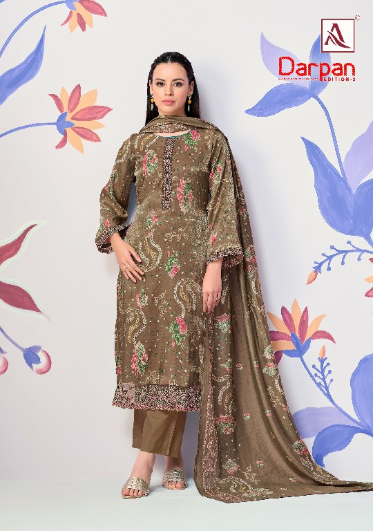 ALOK SUIT DARPAN VOL 3 WHOLESALE PURE VISCOSE GLASS FANCY DESIGN UNSTITCH SALWAR SUITS EXPORTER