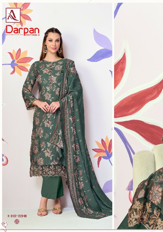 ALOK SUIT DARPAN VOL 3 WHOLESALE PURE VISCOSE GLASS FANCY DESIGN UNSTITCH SALWAR SUITS EXPORTER