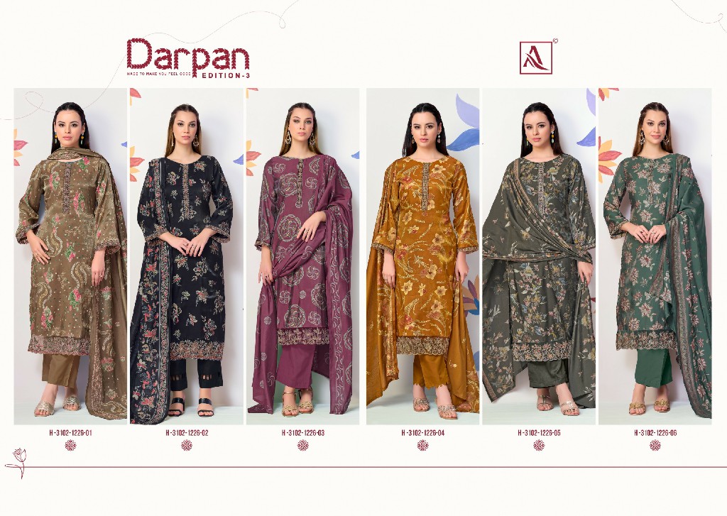ALOK SUIT DARPAN VOL 3 WHOLESALE PURE VISCOSE GLASS FANCY DESIGN UNSTITCH SALWAR SUITS EXPORTER