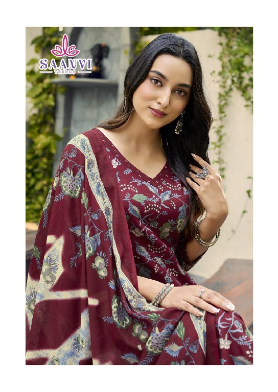 SAANVI TRENDS RASHMIKA VOL 5 WHOLESALE READYMADE COTTON PRINTED ANARKALI STYLE 3 PCS SUITS SUPPLIER