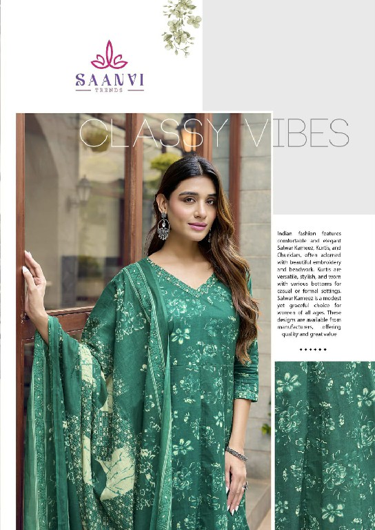SAANVI TRENDS RASHMIKA VOL 5 WHOLESALE READYMADE COTTON PRINTED ANARKALI STYLE 3 PCS SUITS SUPPLIER