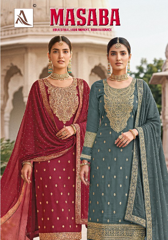 ALOK SUIT MASABA WHOLESALE DOLA JACQUARD AMAZING UNSTITCH SALWAR SUITS FOR EXPORT