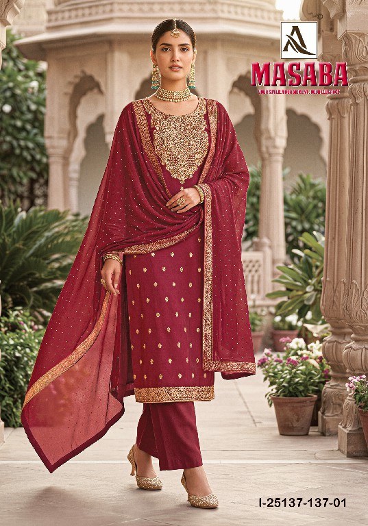 ALOK SUIT MASABA WHOLESALE DOLA JACQUARD AMAZING UNSTITCH SALWAR SUITS FOR EXPORT