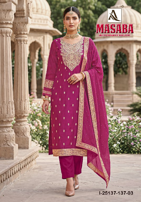 ALOK SUIT MASABA WHOLESALE DOLA JACQUARD AMAZING UNSTITCH SALWAR SUITS FOR EXPORT