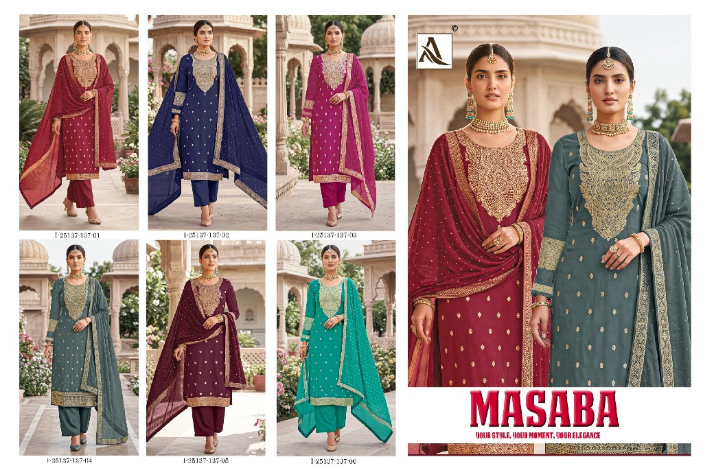 ALOK SUIT MASABA WHOLESALE DOLA JACQUARD AMAZING UNSTITCH SALWAR SUITS FOR EXPORT