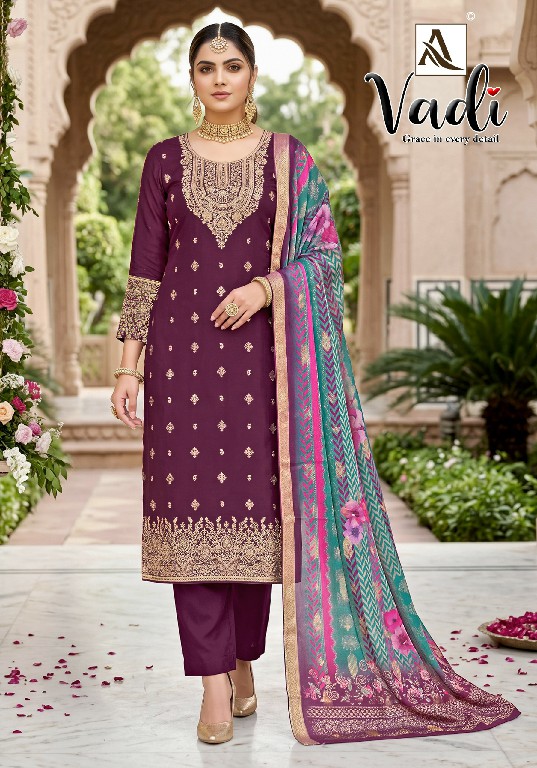ALOK SUIT VADI WHOLESALE PREMIUM JACQUARD ELEGANT HAND WORK UNSTITCH SALWAR SUITS EXPORTER