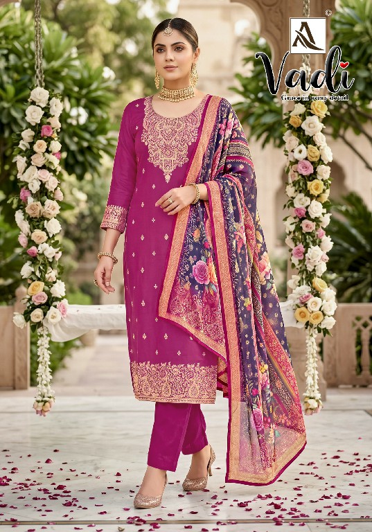 ALOK SUIT VADI WHOLESALE PREMIUM JACQUARD ELEGANT HAND WORK UNSTITCH SALWAR SUITS EXPORTER