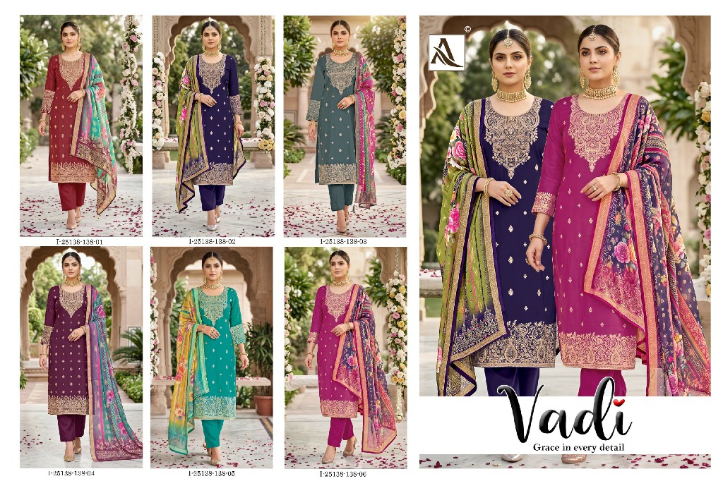 ALOK SUIT VADI WHOLESALE PREMIUM JACQUARD ELEGANT HAND WORK UNSTITCH SALWAR SUITS EXPORTER