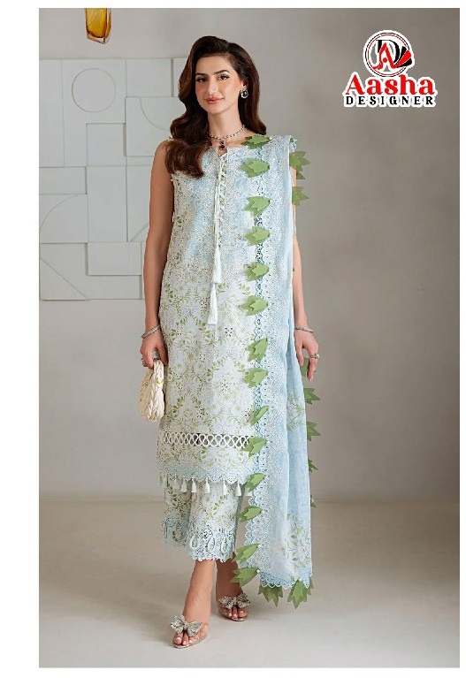 AASHA DESIGNER D.NO 1226 WHOLESALE PURE COTTON WITH WORK MODERN LOOK UNSTITCH SALWAR SUITS SUPPLIER