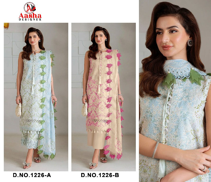AASHA DESIGNER D.NO 1226 WHOLESALE PURE COTTON WITH WORK MODERN LOOK UNSTITCH SALWAR SUITS SUPPLIER