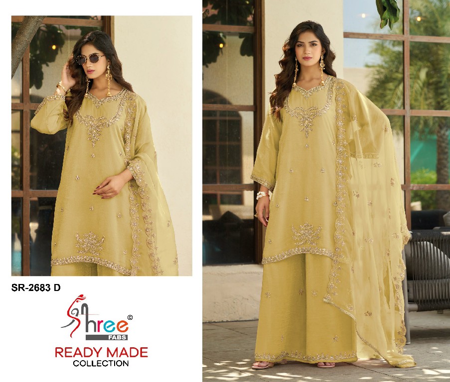SHREE FABS R-2683 WHOLESALE READYMADE VISCOSE GLASS CHIFFON MINIMAL WORK DESIGN 3 PCS SUITS FOR EXPORT
