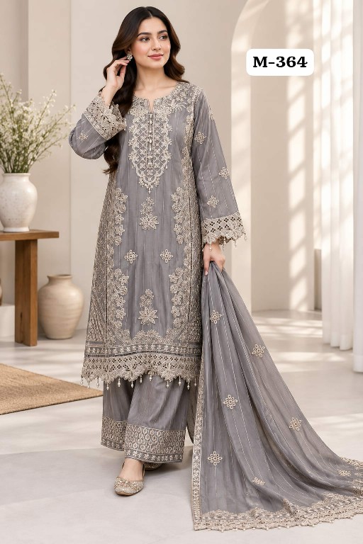 TEXTILEDEAL D.NO M-364 WHOLESALE READYMADE ORGANZA PATTERN PAKISTANI BEAUTIFUL 3 PCS COMBO SET SUITS EXPORTER