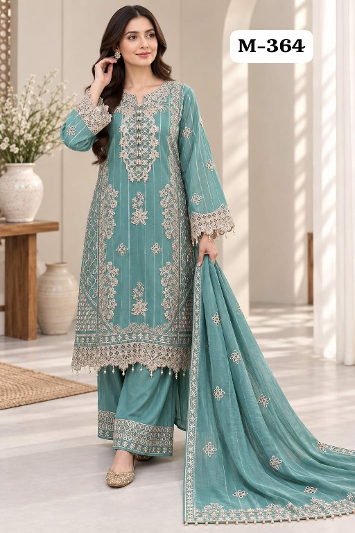 TEXTILEDEAL D.NO M-364 WHOLESALE READYMADE ORGANZA PATTERN PAKISTANI BEAUTIFUL 3 PCS COMBO SET SUITS EXPORTER