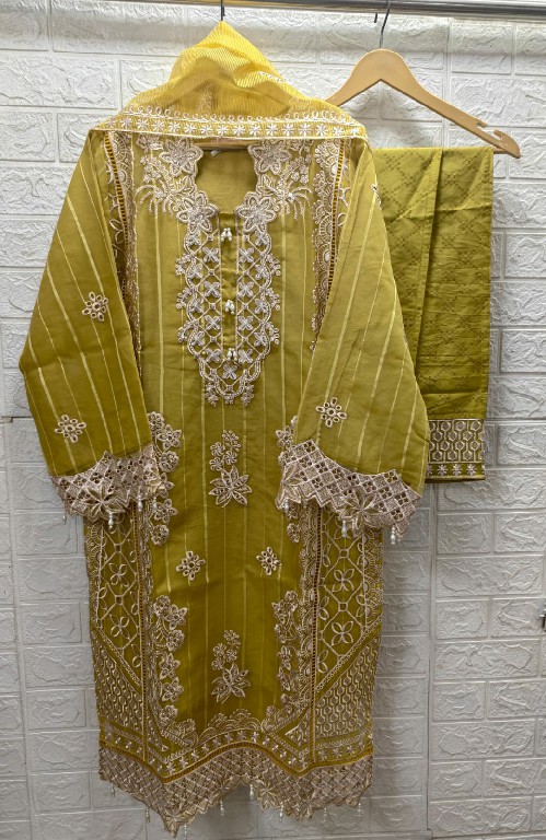 TEXTILEDEAL D.NO M-364 WHOLESALE READYMADE ORGANZA PATTERN PAKISTANI BEAUTIFUL 3 PCS COMBO SET SUITS EXPORTER