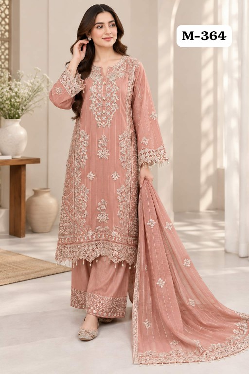 TEXTILEDEAL D.NO M-364 WHOLESALE READYMADE ORGANZA PATTERN PAKISTANI BEAUTIFUL 3 PCS COMBO SET SUITS EXPORTER