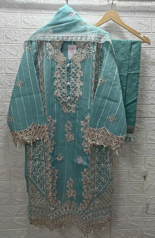 TEXTILEDEAL D.NO M-364 WHOLESALE READYMADE ORGANZA PATTERN PAKISTANI BEAUTIFUL 3 PCS COMBO SET SUITS EXPORTER