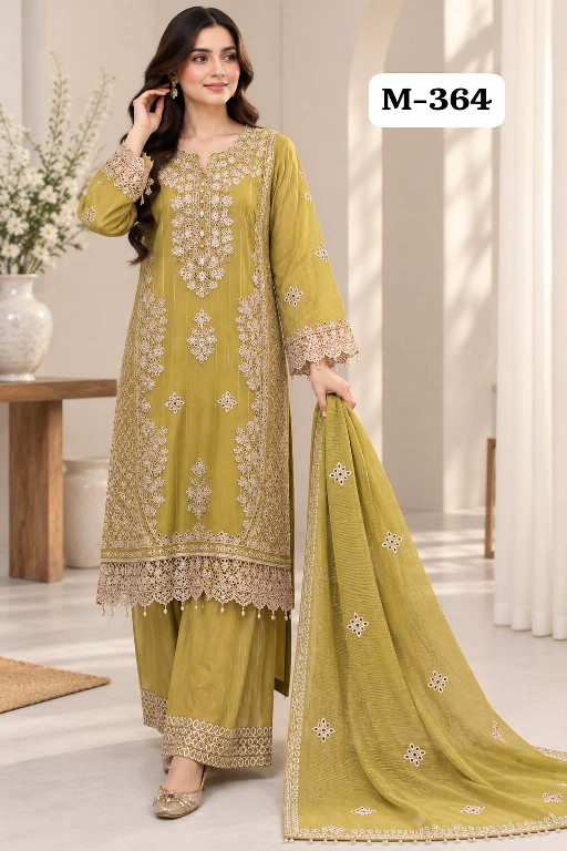 TEXTILEDEAL D.NO M-364 WHOLESALE READYMADE ORGANZA PATTERN PAKISTANI BEAUTIFUL 3 PCS COMBO SET SUITS EXPORTER