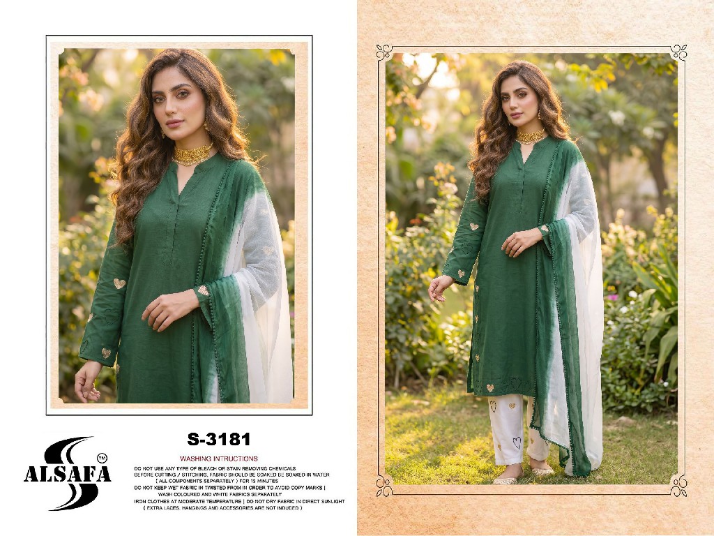 ALSAFA D.NO 3181 WHOLESALE READYMADE RAYON COTTON PAKISTANI CLASSY LOOK 3 PCS SUITS SUPPLIER