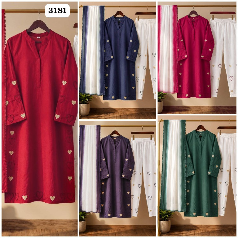 ALSAFA D.NO 3181 WHOLESALE READYMADE RAYON COTTON PAKISTANI CLASSY LOOK 3 PCS SUITS SUPPLIER