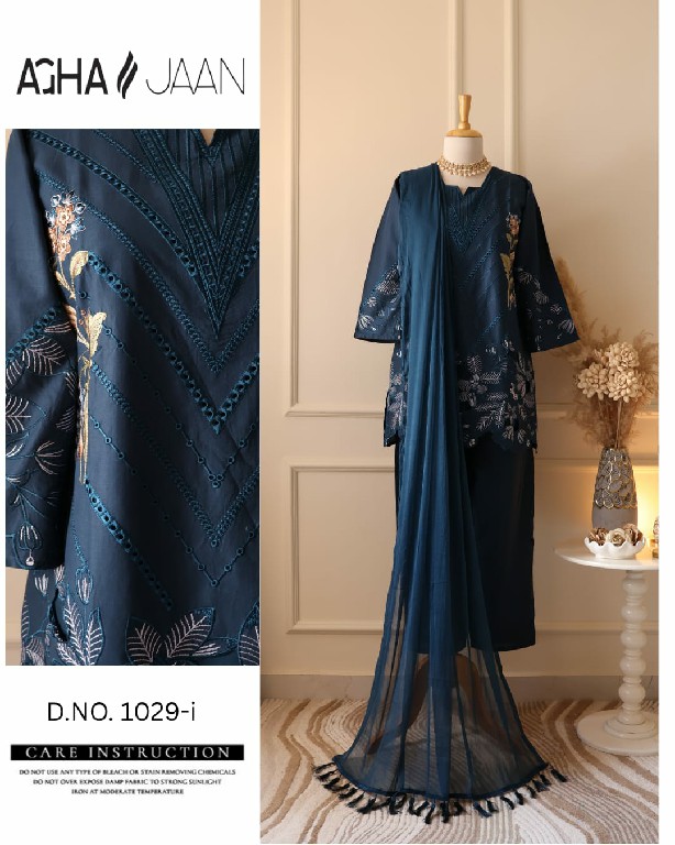 AGHA JAAN D.NO 1029 NX WHOLESALE READYMADE CAMBRIC COTTON PAKISTANI GORGEOUS LOOK 3 PCS LADIES SUITS EXPORTER