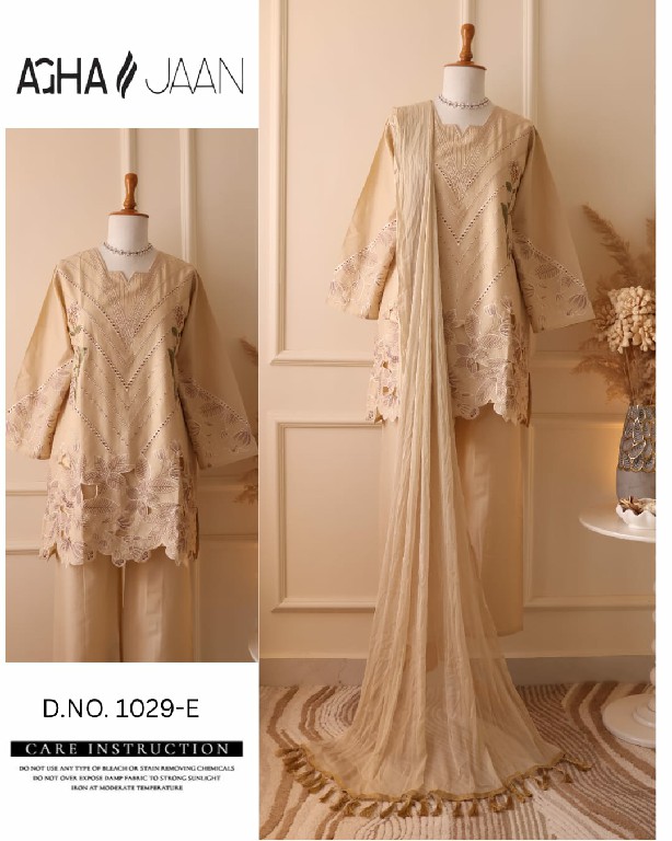 AGHA JAAN D.NO 1029 NX WHOLESALE READYMADE CAMBRIC COTTON PAKISTANI GORGEOUS LOOK 3 PCS LADIES SUITS EXPORTER