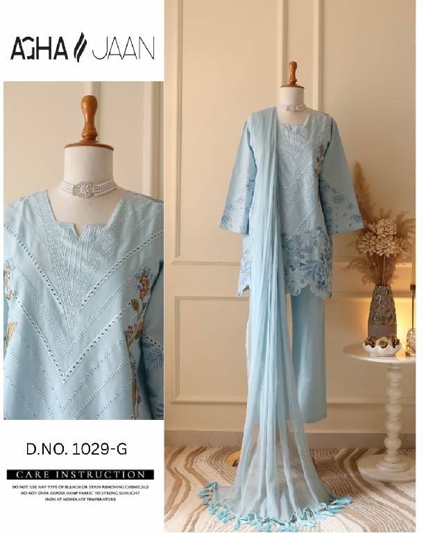 AGHA JAAN D.NO 1029 NX WHOLESALE READYMADE CAMBRIC COTTON PAKISTANI GORGEOUS LOOK 3 PCS LADIES SUITS EXPORTER