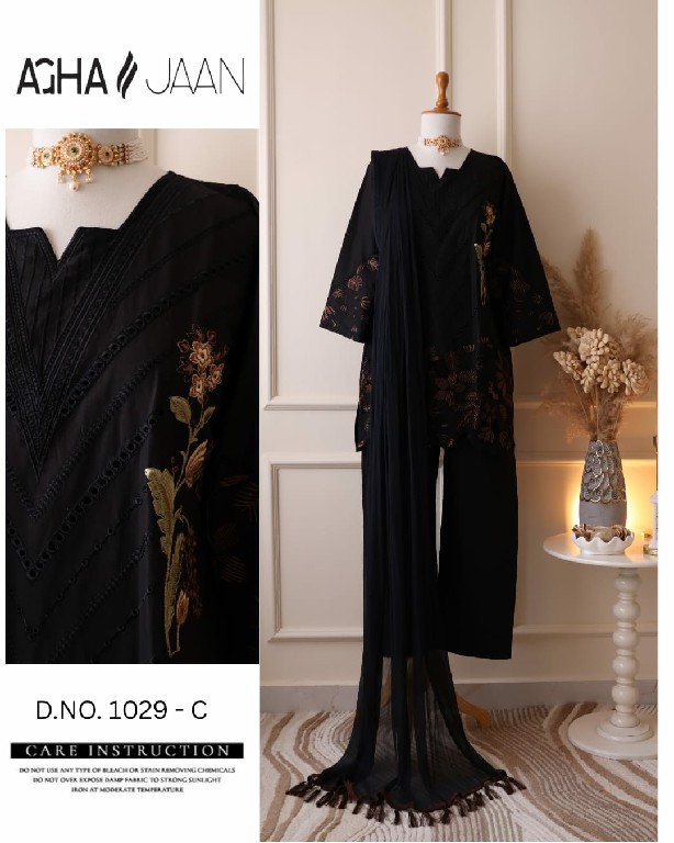AGHA JAAN D.NO 1029 NX WHOLESALE READYMADE CAMBRIC COTTON PAKISTANI GORGEOUS LOOK 3 PCS LADIES SUITS EXPORTER