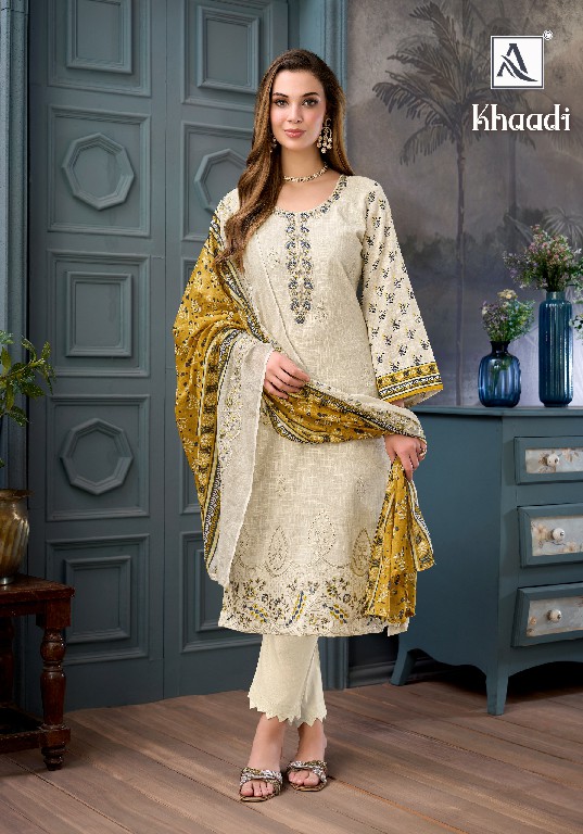 ALOK SUIT KHAADI WHOLESALE PURE CAMBRIC COTTON LINEN LUXURIOUS UNSTITCH SALWAR SUITS EXPORTER