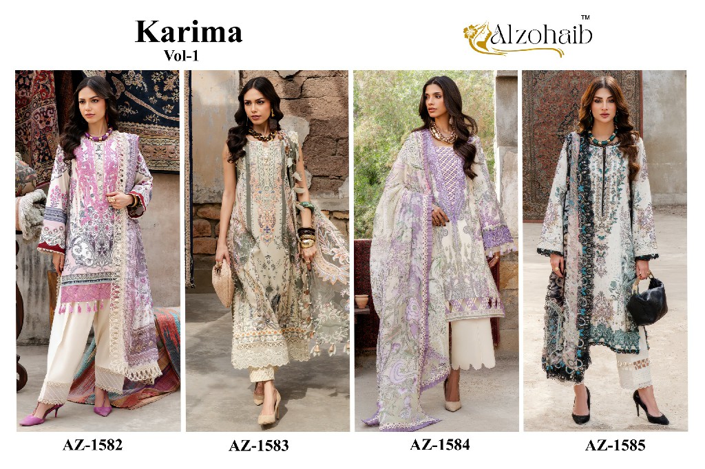 ALZOHAIB KARIMA VOL 1 WHOLESALE PURE COTTON PAKISTANI CONCEPT UNSTITCH SALWAR SUITS SUPPLIER