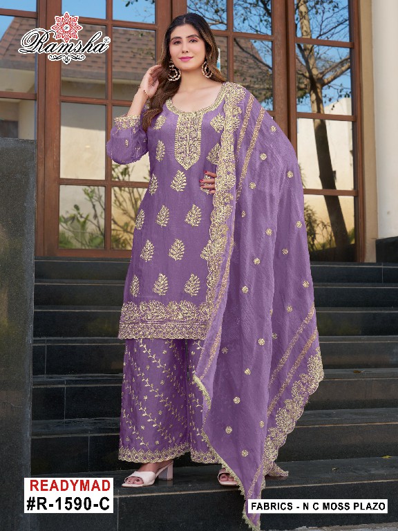 RAMSHA D.NO 1590 NX WHOLESALE READYMADE N C MOSS PAKISTANI PLAZZO STYLE 3 PCS SUITS SUPPLIER