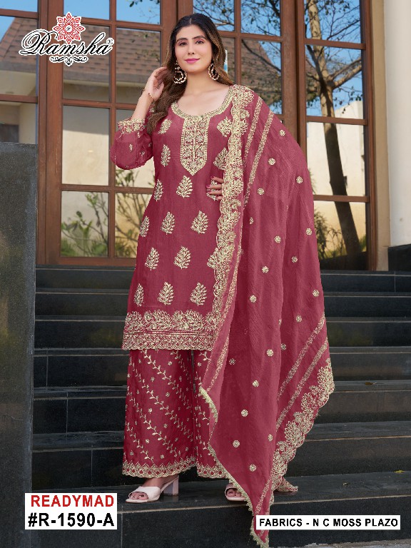 RAMSHA D.NO 1590 NX WHOLESALE READYMADE N C MOSS PAKISTANI PLAZZO STYLE 3 PCS SUITS SUPPLIER