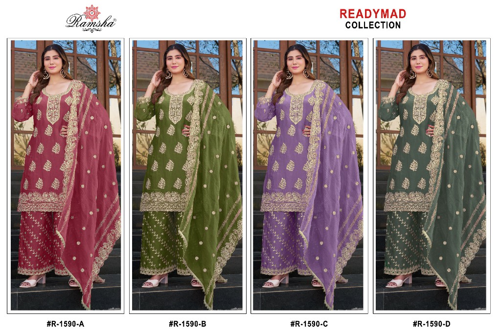 RAMSHA D.NO 1590 NX WHOLESALE READYMADE N C MOSS PAKISTANI PLAZZO STYLE 3 PCS SUITS SUPPLIER