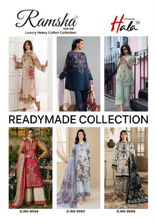 HALA RAMSHA VOL 9 WHOLESALE READYMADE PURE LAWN PAKISTANI CASUAL WEAR 3 PCS SUITS FOR EXPORT