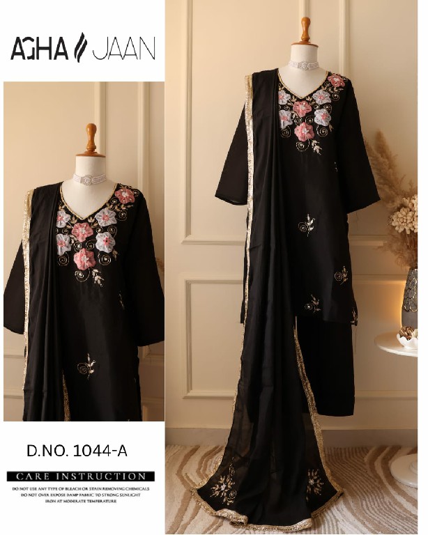 AGHA JAAN D.NO 1044 WHOLESALE READYMADE MUL CHANDERI WITH HAND WORK BEAUTIFUL 3 PCS SUITS EXPORTER