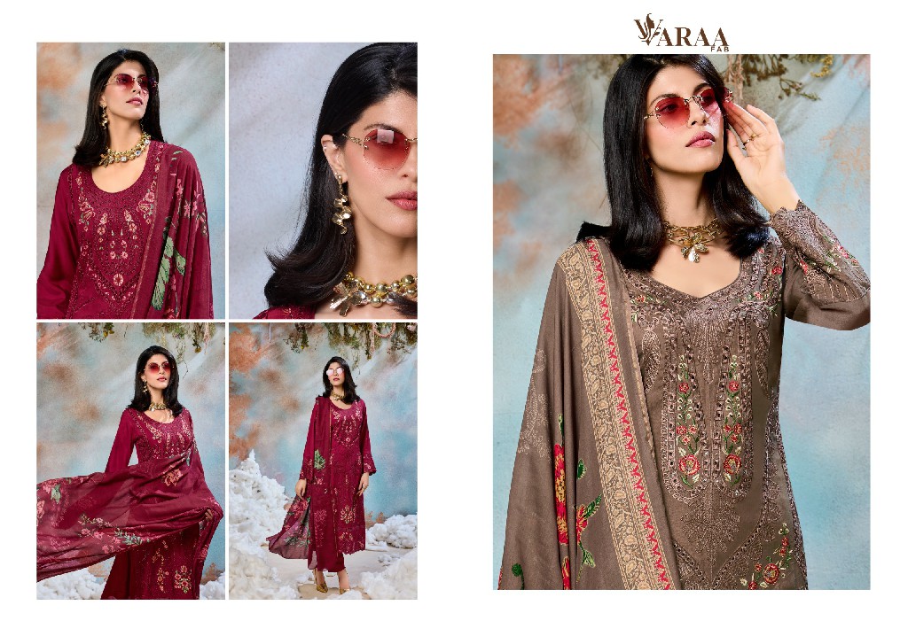 VARAA FAB FLOORIE WHOLESALE VISCOSE MUSLIN FANCY EMBROIDERED UNSTITCH SALWAR SUITS EXPORTER