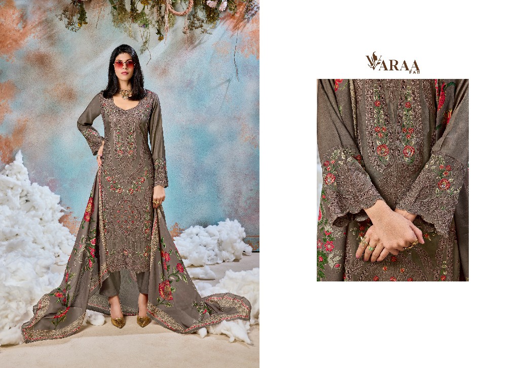 VARAA FAB FLOORIE WHOLESALE VISCOSE MUSLIN FANCY EMBROIDERED UNSTITCH SALWAR SUITS EXPORTER