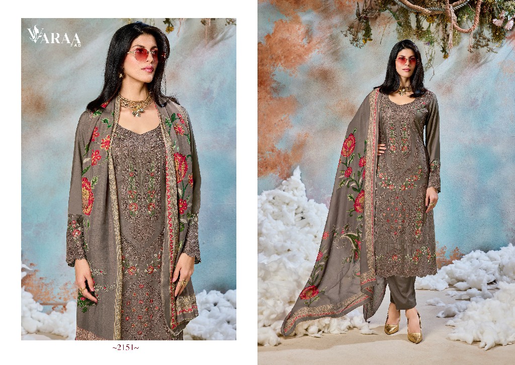 VARAA FAB FLOORIE WHOLESALE VISCOSE MUSLIN FANCY EMBROIDERED UNSTITCH SALWAR SUITS EXPORTER