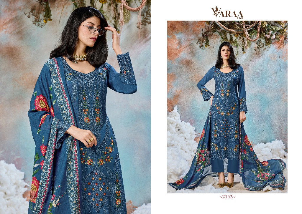 VARAA FAB FLOORIE WHOLESALE VISCOSE MUSLIN FANCY EMBROIDERED UNSTITCH SALWAR SUITS EXPORTER