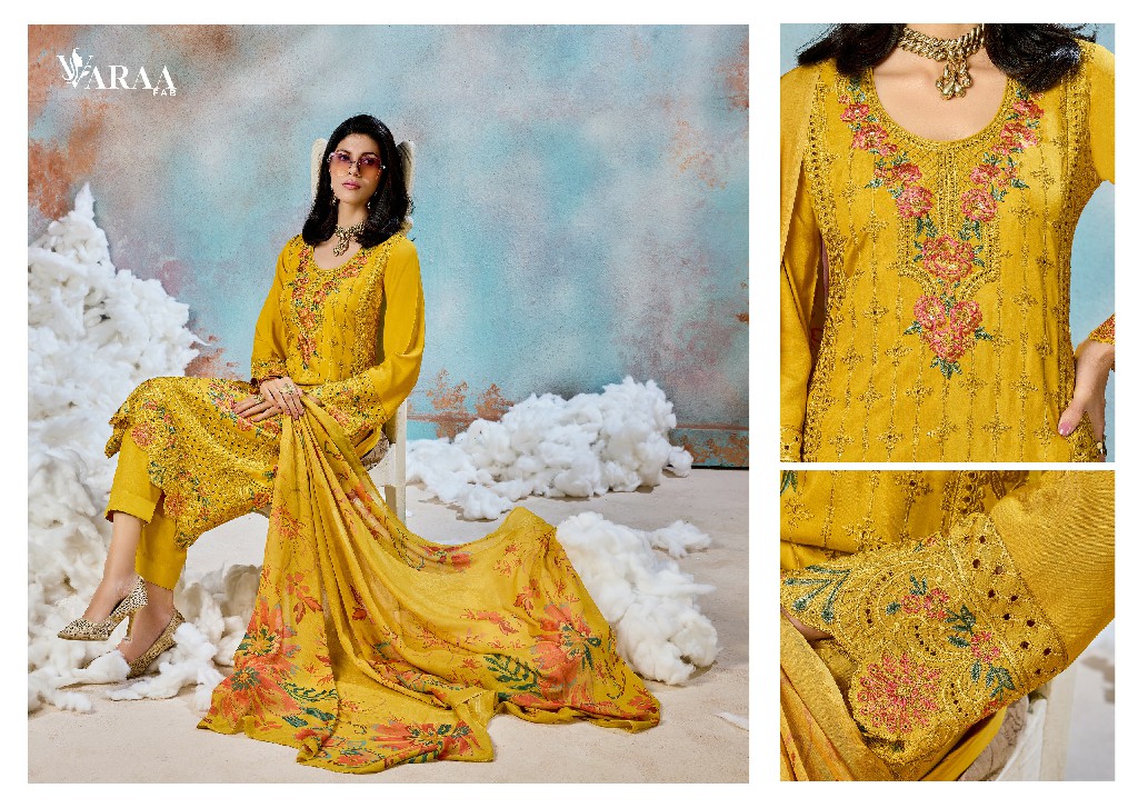 VARAA FAB FLOORIE WHOLESALE VISCOSE MUSLIN FANCY EMBROIDERED UNSTITCH SALWAR SUITS EXPORTER