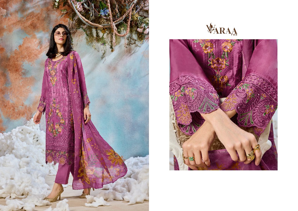 VARAA FAB FLOORIE WHOLESALE VISCOSE MUSLIN FANCY EMBROIDERED UNSTITCH SALWAR SUITS EXPORTER