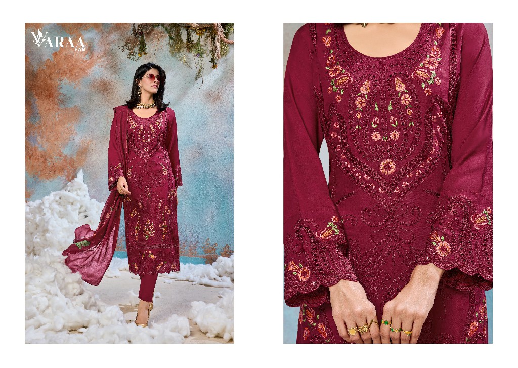 VARAA FAB FLOORIE WHOLESALE VISCOSE MUSLIN FANCY EMBROIDERED UNSTITCH SALWAR SUITS EXPORTER