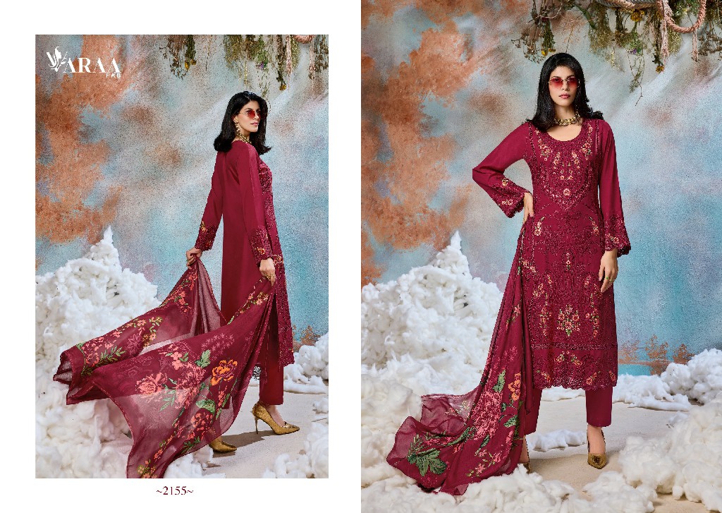 VARAA FAB FLOORIE WHOLESALE VISCOSE MUSLIN FANCY EMBROIDERED UNSTITCH SALWAR SUITS EXPORTER