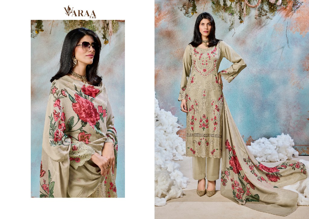 VARAA FAB FLOORIE WHOLESALE VISCOSE MUSLIN FANCY EMBROIDERED UNSTITCH SALWAR SUITS EXPORTER