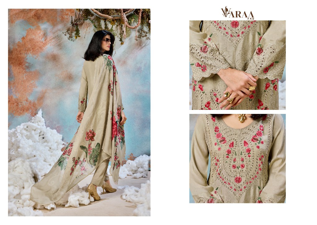 VARAA FAB FLOORIE WHOLESALE VISCOSE MUSLIN FANCY EMBROIDERED UNSTITCH SALWAR SUITS EXPORTER