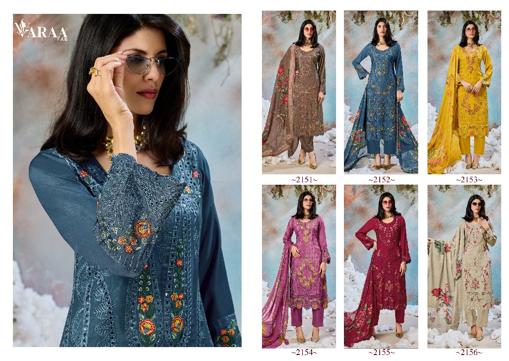 VARAA FAB FLOORIE WHOLESALE VISCOSE MUSLIN FANCY EMBROIDERED UNSTITCH SALWAR SUITS EXPORTER